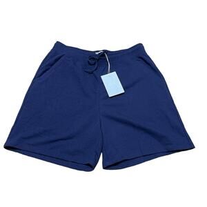Hill House Home Unisex Navy Blue Drawstring Teddy Sweat Shorts Size Medium NWT